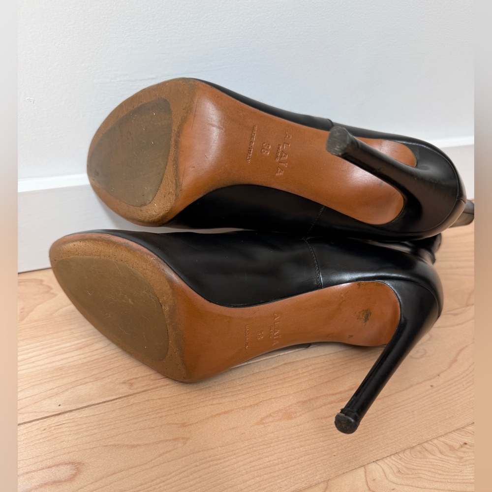 VINTAGE ALAÏA Paris Black Leather Pointed Toe Stiletto Ankle Boots - Size 38 - Picture 11 of 14